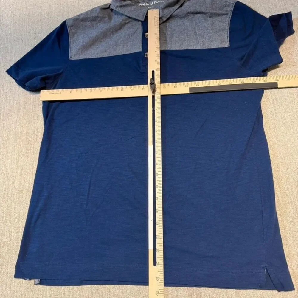 Banana Republic men’s large L color block blue denim Polo shirt cotton